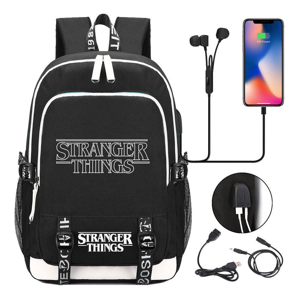 Strange Story Printed Usb Teenage Student Backpacks Men's And Women's Leisure Travel Backpack