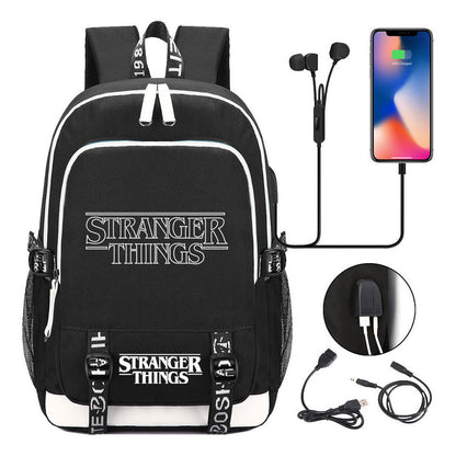 Strange Story Printed Usb Teenage Student Backpacks Men's And Women's Leisure Travel Backpack