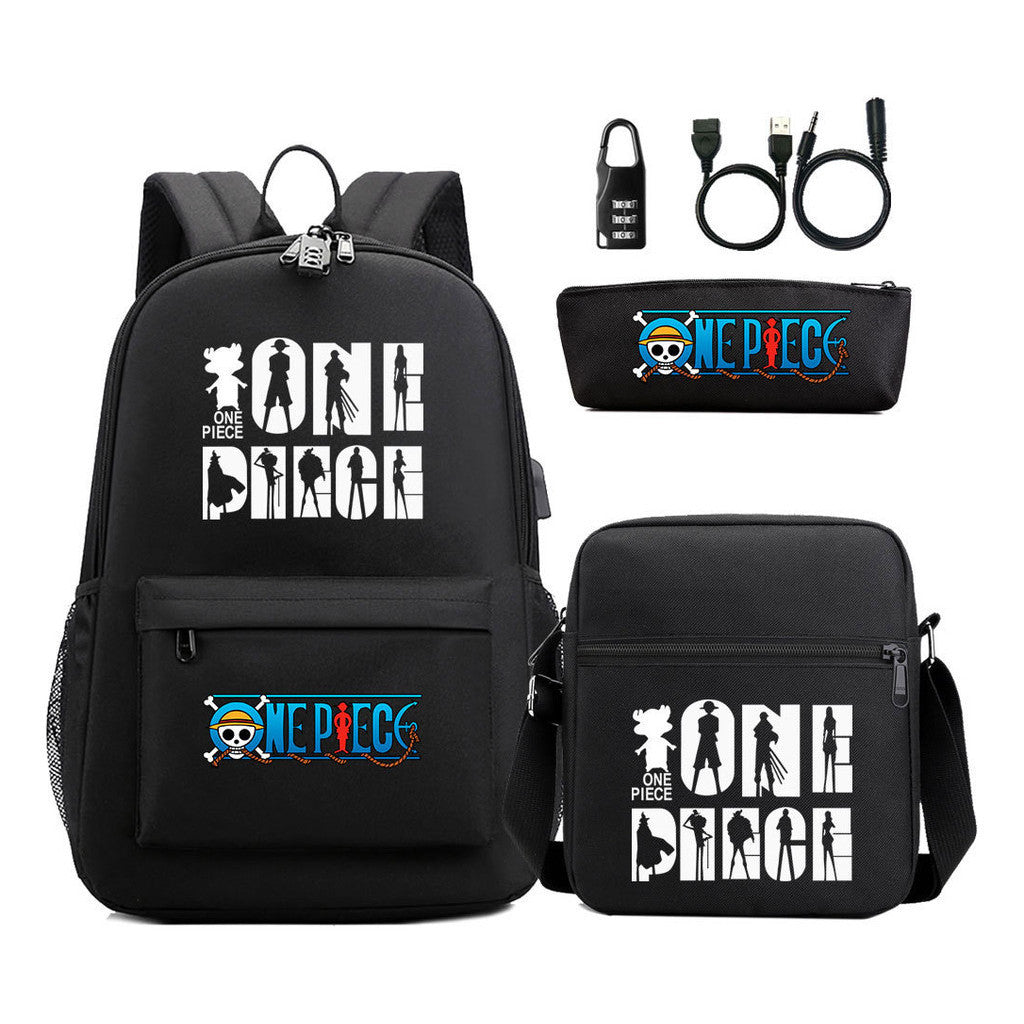 Cartoon Pirate King Usb Password Lock Youth Student School Bag Three Piece Set For Boys And Girls Backpack Set