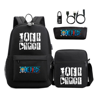 Cartoon Pirate King Usb Password Lock Youth Student School Bag Three Piece Set For Boys And Girls Backpack Set