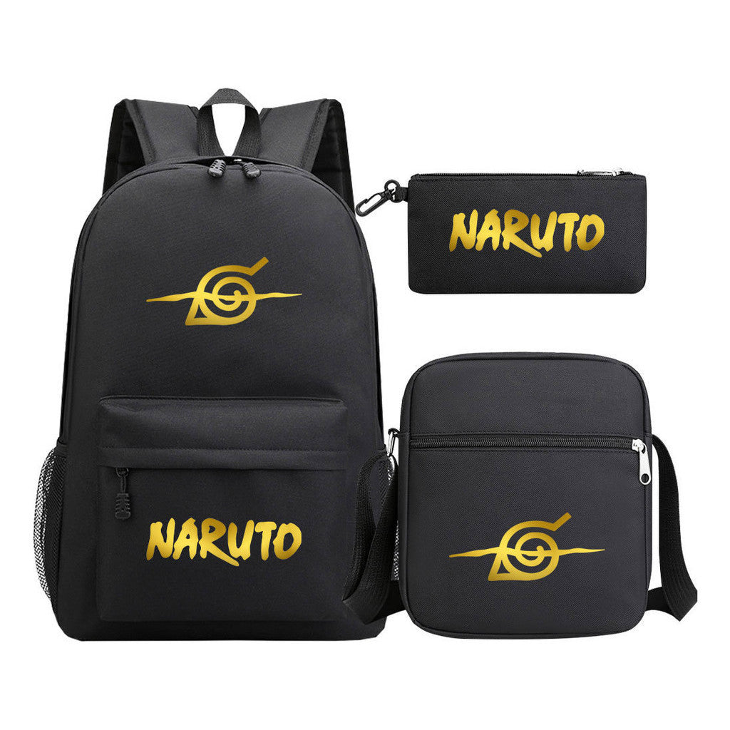 Golden Anime Naruto Starry Sky Youth Student School Bag Three Piece Set For Boys And Girls Backpack Set