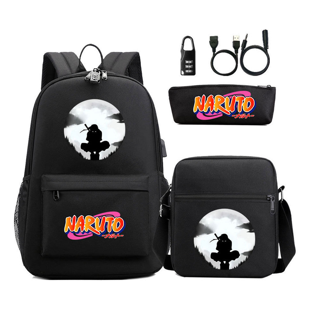 Naruto Usb Password Lock Youth Student Backpack Three Piece Set Backpack Set