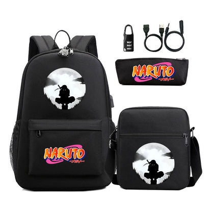 Naruto Usb Password Lock Youth Student Backpack Three Piece Set Backpack Set