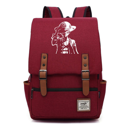 Anime Pirate King Luffy Printed Youth Student School Bag Casual Belt Buckle Classic Backpack