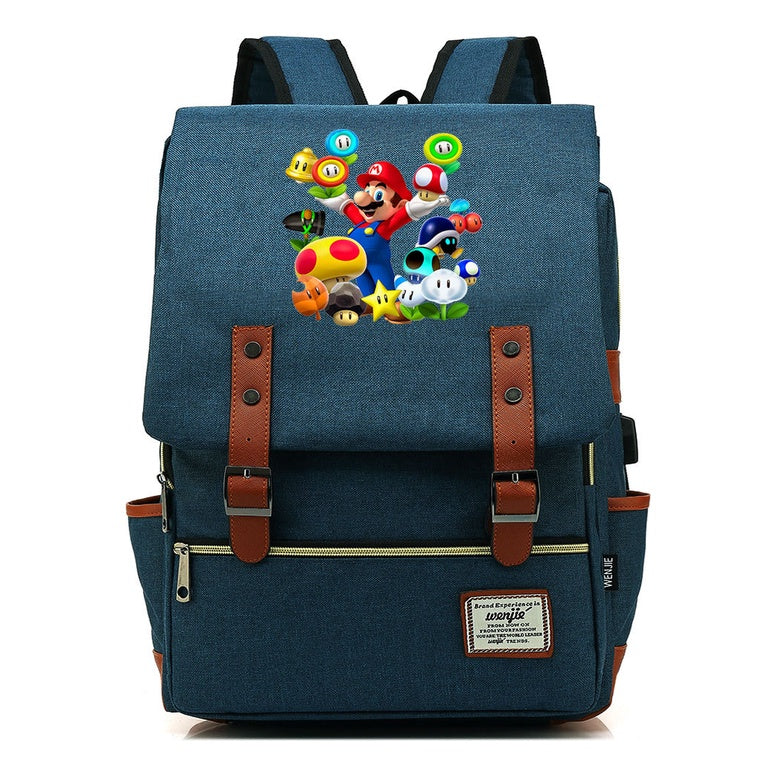 Super Mario Youth Student backpack USB casual backpack