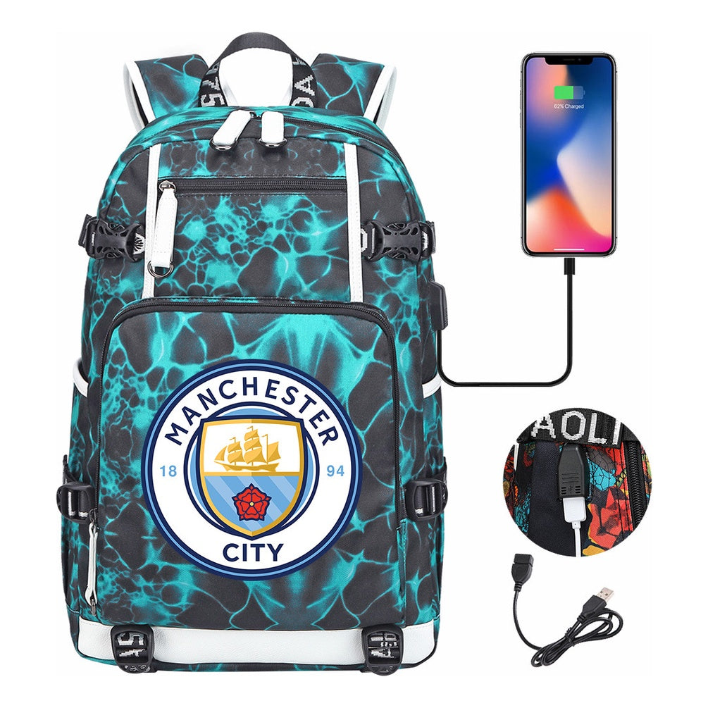 Sports Football Star Usb Printed Youth Student Backpack Leisure Travel Backpack