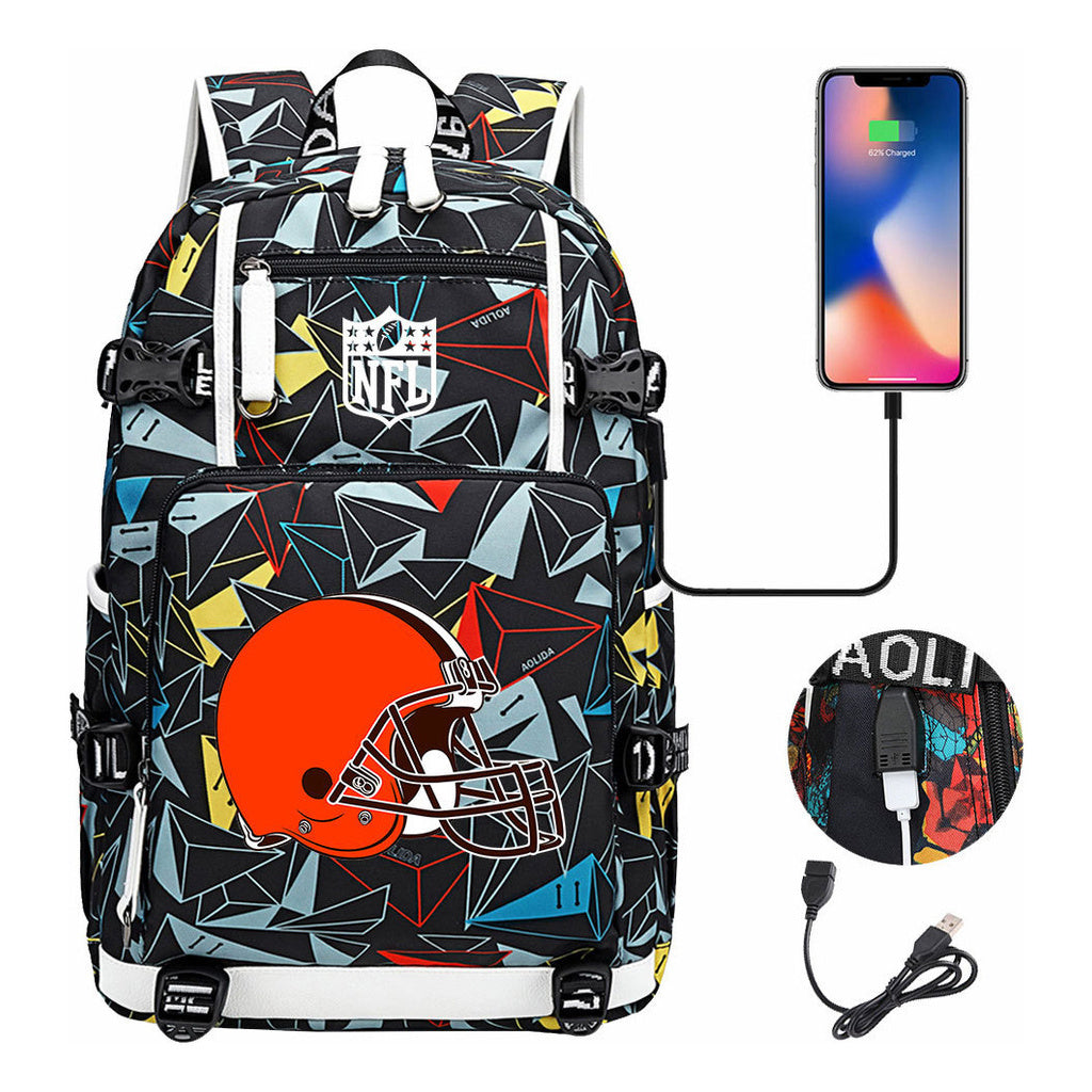 Rugby Team Printed Usb Youth Student Backpack, Leisure Travel Backpack