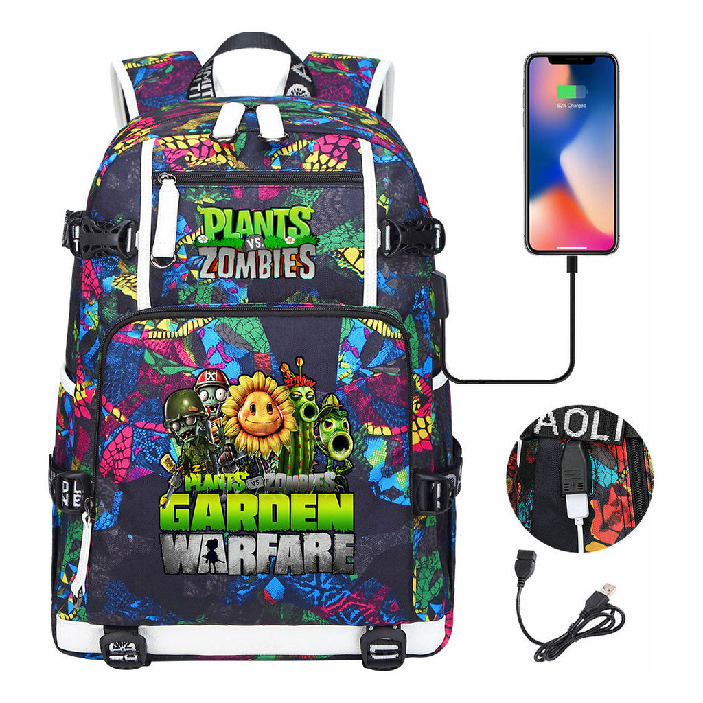 Plant Wars Usb Youth Student Backpack For Men And Women's Leisure Travel Backpack