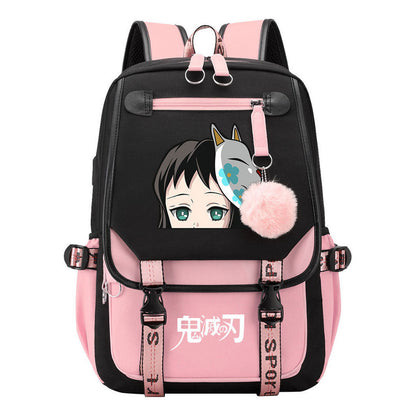 Cartoon Fashion Usb Youth Student Backpack Boy's And Girl's Leisure Ribbon Flip Backpack