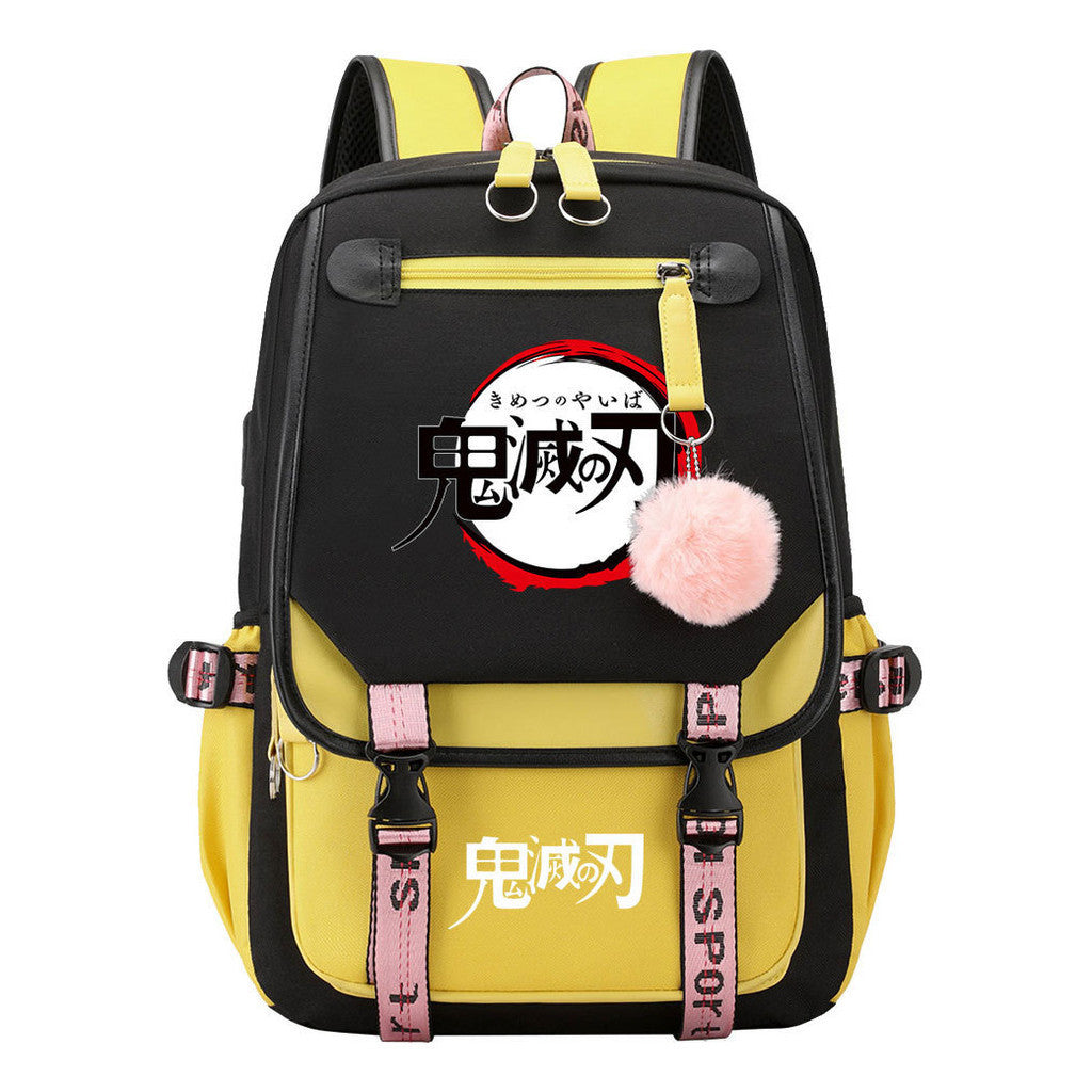 Comic Cartoon Fashion Usb Student Backpack Casual Woven Flap Backpack