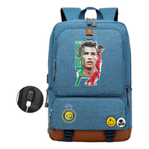 Football Star Cristiano Ronaldo Printed Usb Student Backpack Leisure Travel Backpack