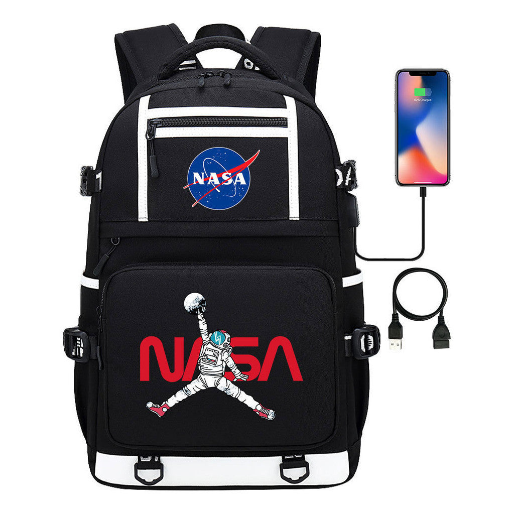 Fashionable Space Printed Usb Student Backpack Backpack Leisure Travel Backpack