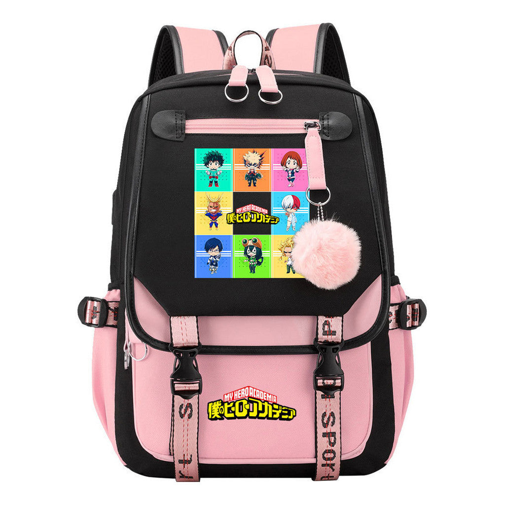 My Heroes Academy Usb Student Backpack, Casual Woven Strap Flip Back Backpack