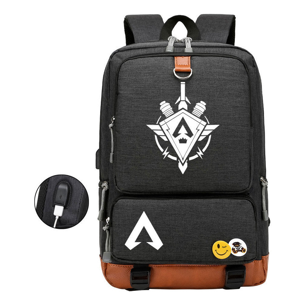 Apex Hero Print Usb Student Backpack For Leisure Travel Backpack