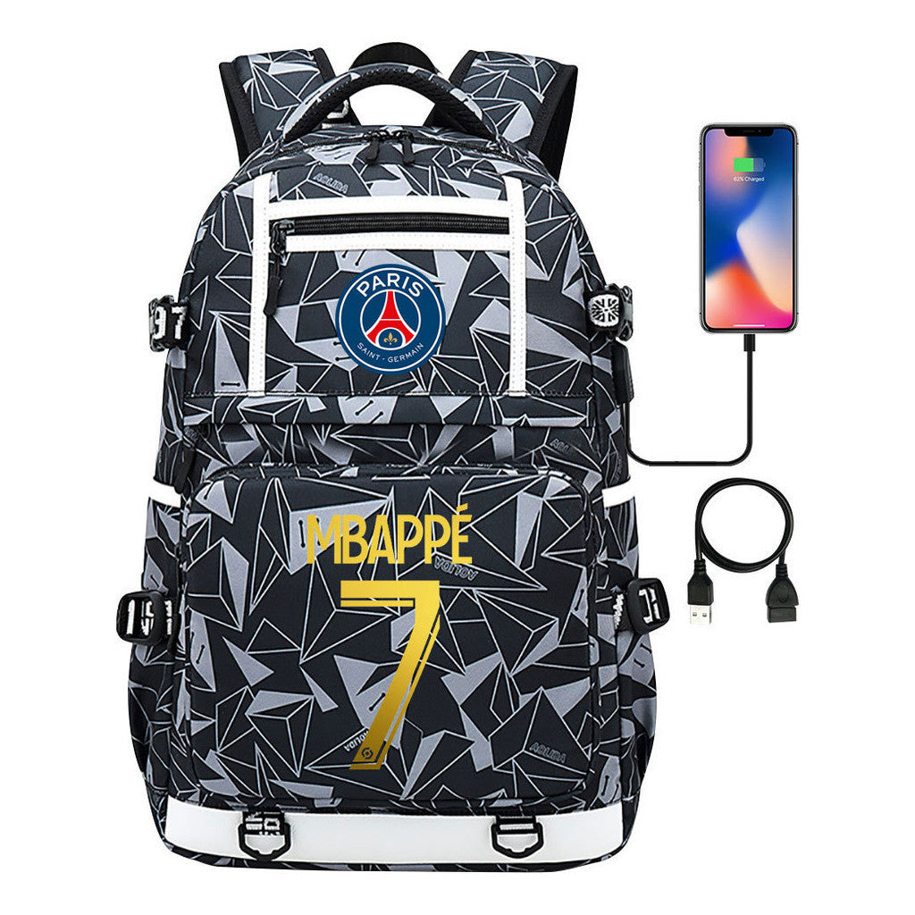Golden Football Star Mbappe Usb Youth Student Backpack Boy's And Girl's Backpack Leisure Travel Backpack