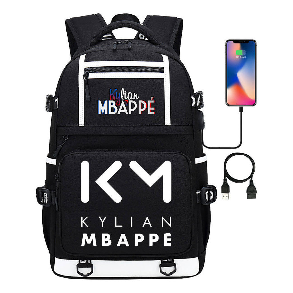 Football Star Mbappe Printed Usb Youth Student Backpack, Boy's And Girl's Backpack, Leisure Travel Backpack