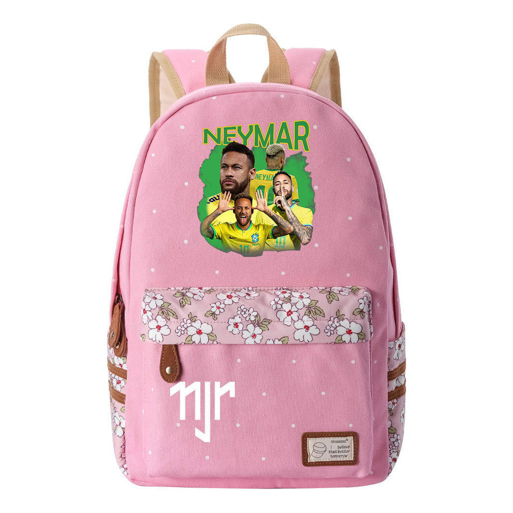 Football Star Neymar Printed Youth School Backpack For Primary And Secondary School Students, Fashionable And Casual Backpack