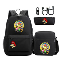 Super Mario Usb Password Lock Youth Student Backpack 3-piece Set For Men And Women Backpacks