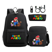 Super Mario Usb Password Lock Youth Student Backpack 3-piece Set For Men And Women Backpacks