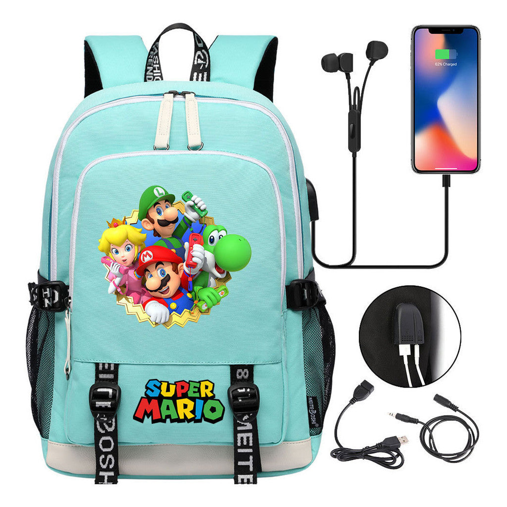 Super Mario Usb Youth School Bag Men's And Women's Leisure Sports Backpack