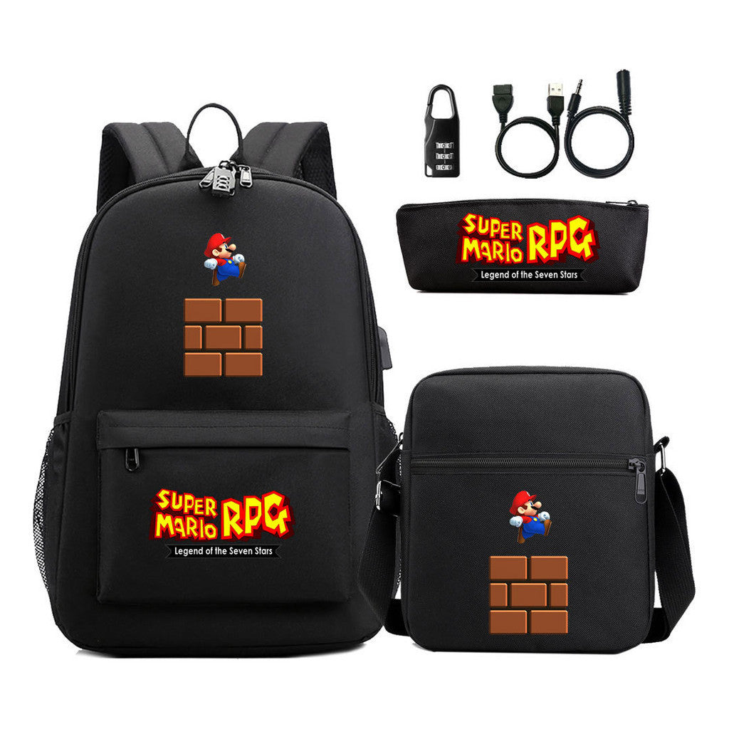 Usb Password Lock Youth Student Backpack Three Piece Set For Men And Women Backpacks