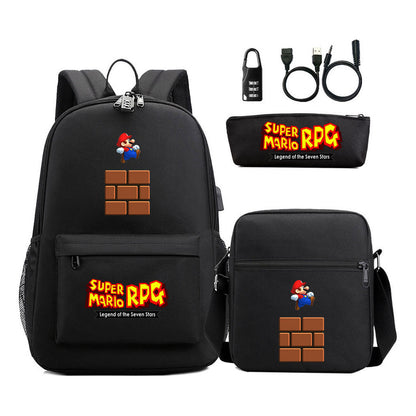 Usb Password Lock Youth Student Backpack Three Piece Set For Men And Women Backpacks