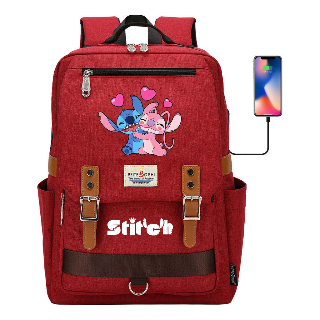 Anime Star Baby Stitch Printed Student Backpack For Men And Women With Casual Magnetic Buckle Backpack
