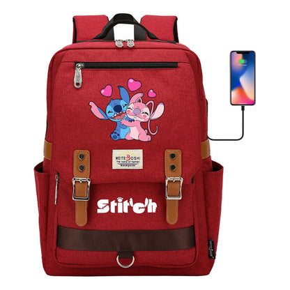 Anime Star Baby Stitch Printed Student Backpack For Men And Women With Casual Magnetic Buckle Backpack