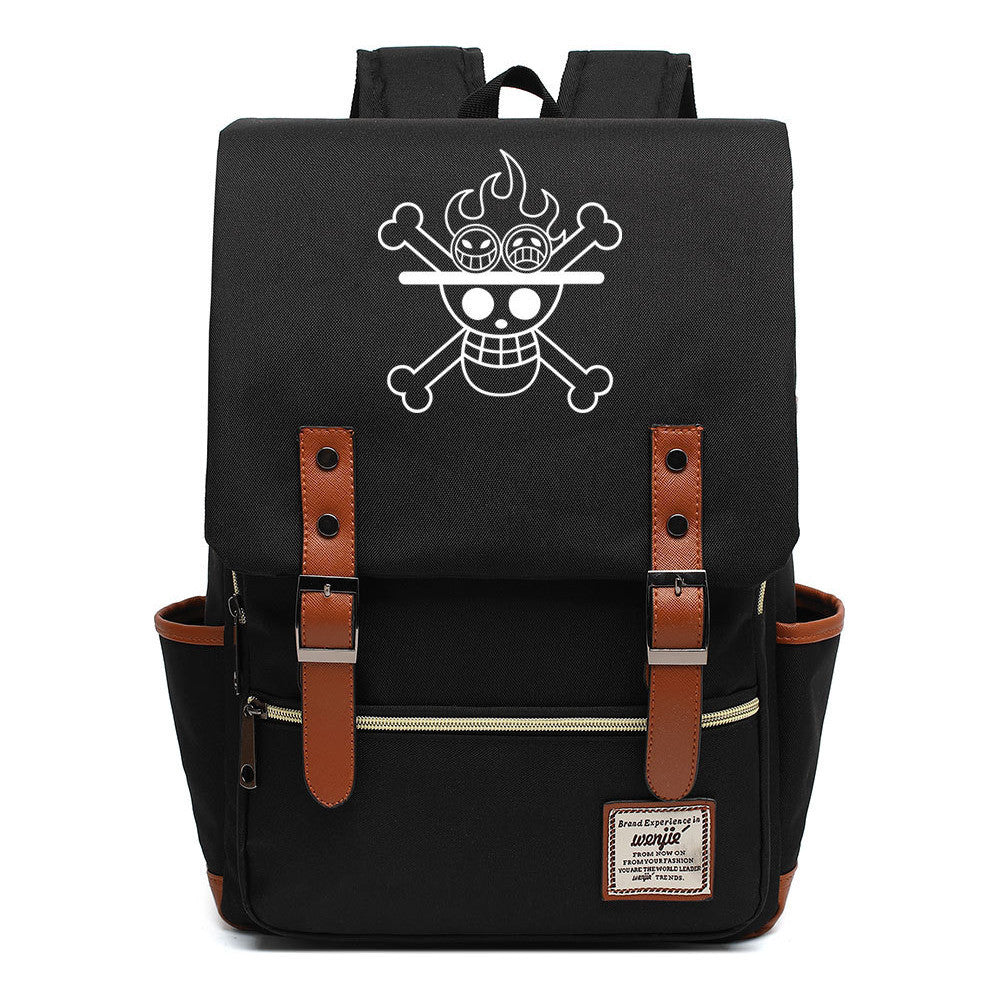 Anime One Piece King Luffy Printed Youth Student School Bag Men's And Women's Casual Belt Buckle Classic Backpack