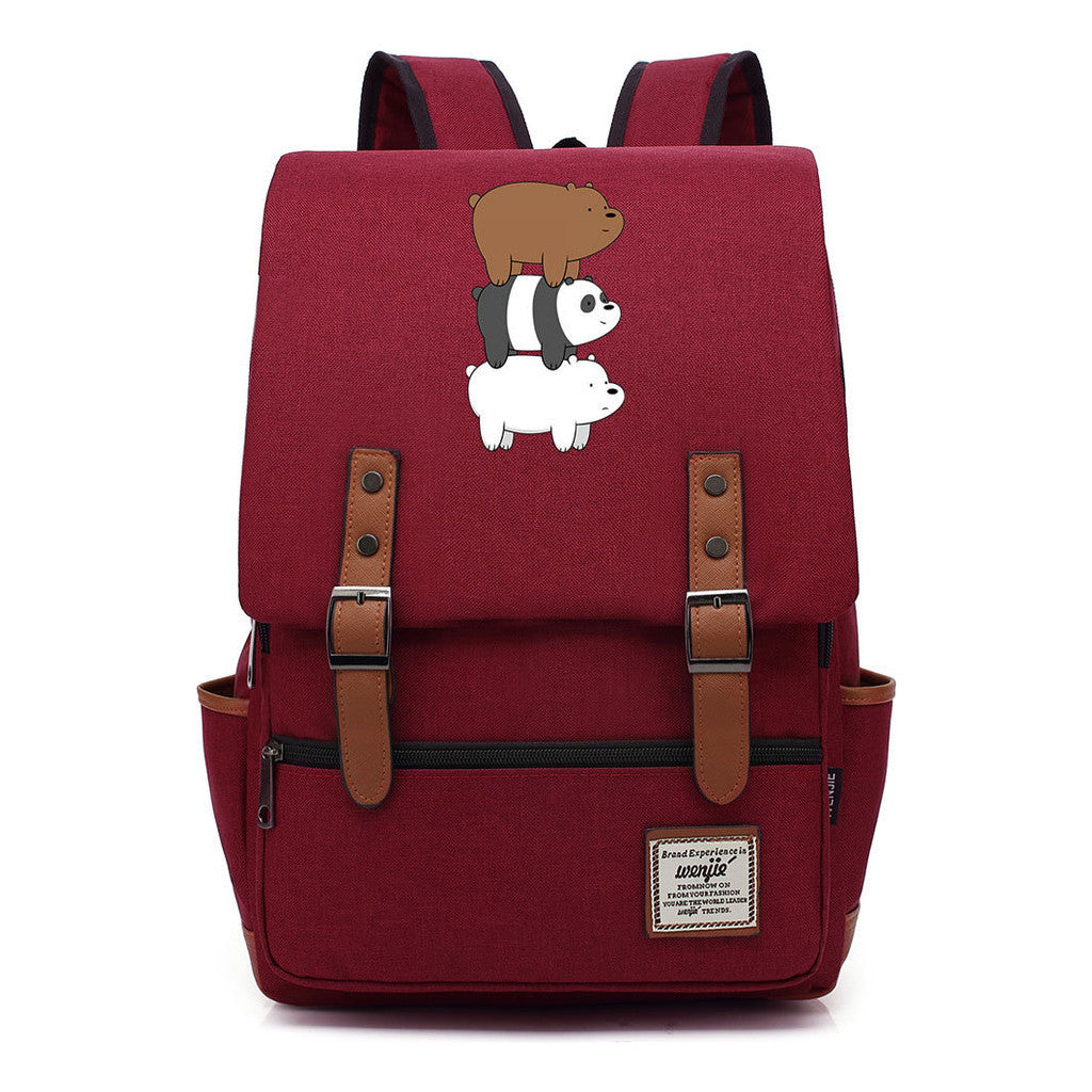 Cartoon Cute Three Bears Printed Youth School Bag For Men And Women Leisure Belt Buckle Classic Backpack