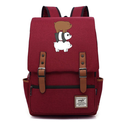 Cartoon Cute Three Bears Printed Youth School Bag For Men And Women Leisure Belt Buckle Classic Backpack