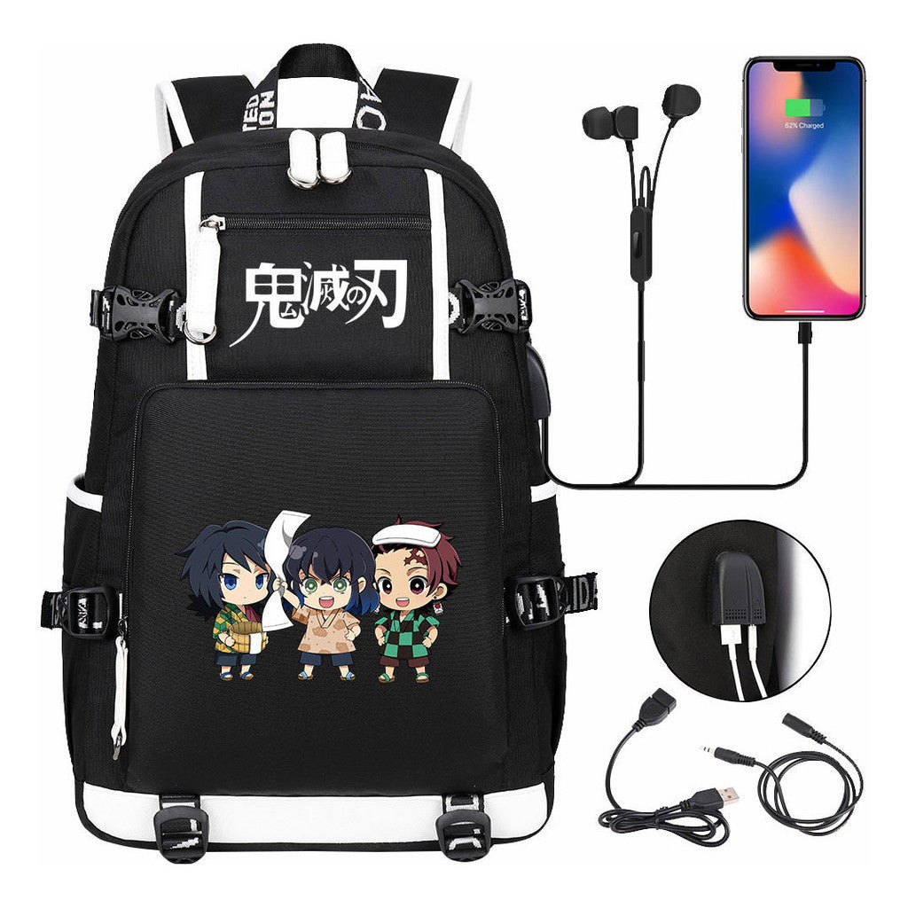 Cartoon Printed Usb Large Capacity Youth Student Backpack For Men And Women's Leisure Travel Backpack