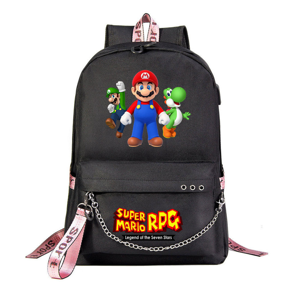 Super Mario Printed Usb Youth Student Backpack For Leisure Travel Backpack