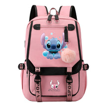 Interstellar Baby Stitch Usb Student Backpack For Boys And Girls, Casual Woven Strap Flip Back Backpack