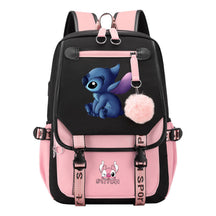 Interstellar Baby Stitch Usb Student Backpack For Boys And Girls, Casual Woven Strap Flip Back Backpack