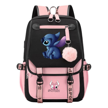 Interstellar Baby Stitch Usb Student Backpack For Boys And Girls, Casual Woven Strap Flip Back Backpack