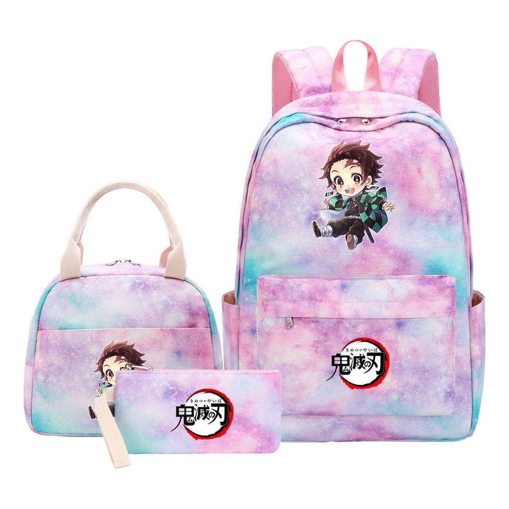 Cartoon Fashion Student Girls School Bag Lunch Bag Three Piece Set Backpack Set