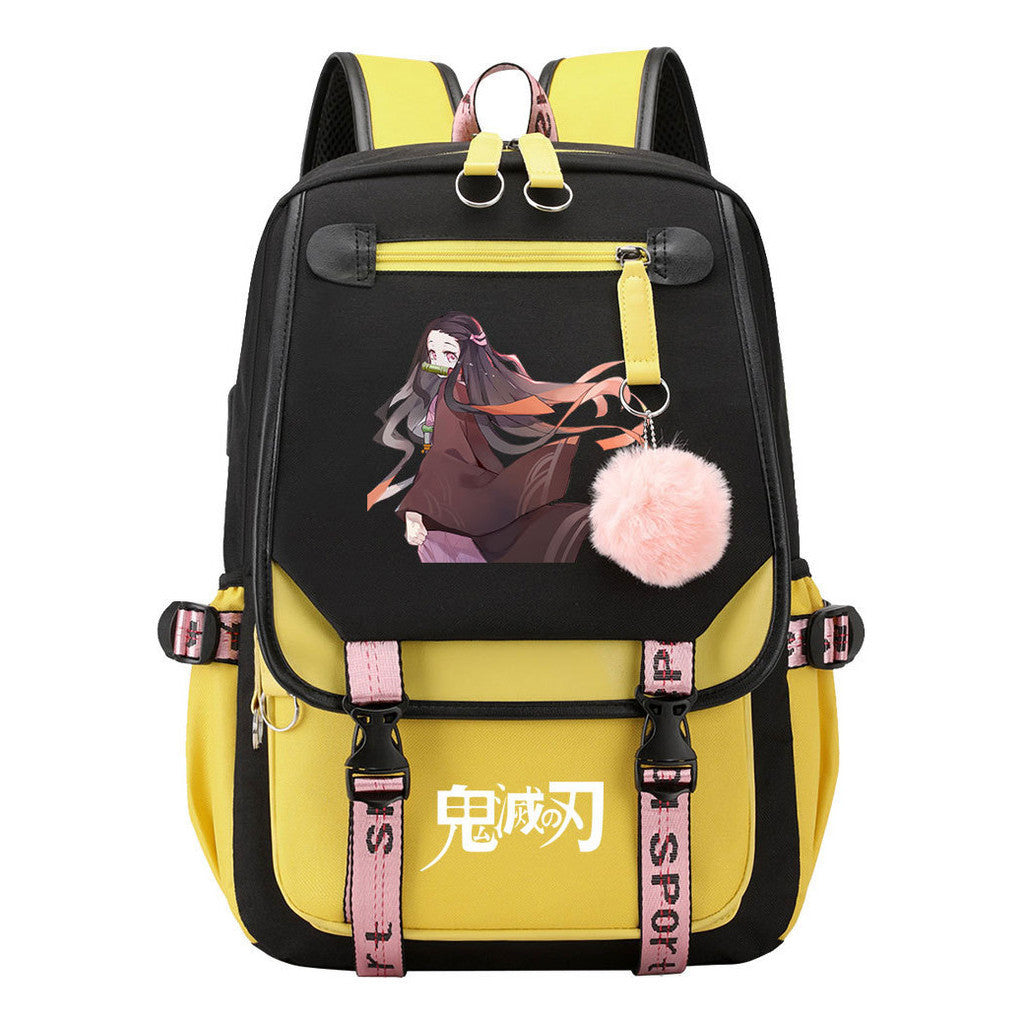 Cartoon Fashion Usb Youth Student Backpack Men's And Women's Leisure Ribbon Flip Backpack