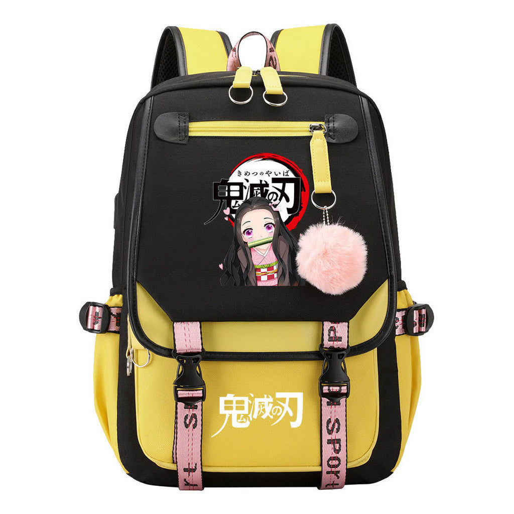 Cartoon Fashion Usb Youth School Bag For Boys And Girls Casual Ribbon Flip Backpack