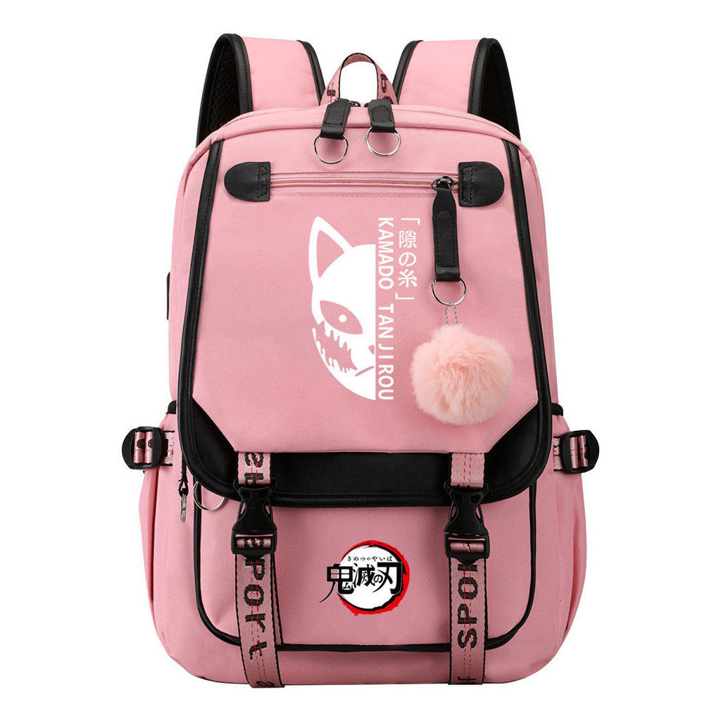 Japanese Cartoon Fashion Usb Youth Student Backpack With Casual Woven Strap Flip Back Backpack