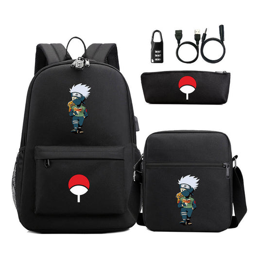 Naruto Usb Password Lock Student Backpack Three Piece Set Backpack Set