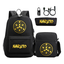 Golden Naruto Usb Password Lock Teenage Student School Bag Three Piece Backpack Set