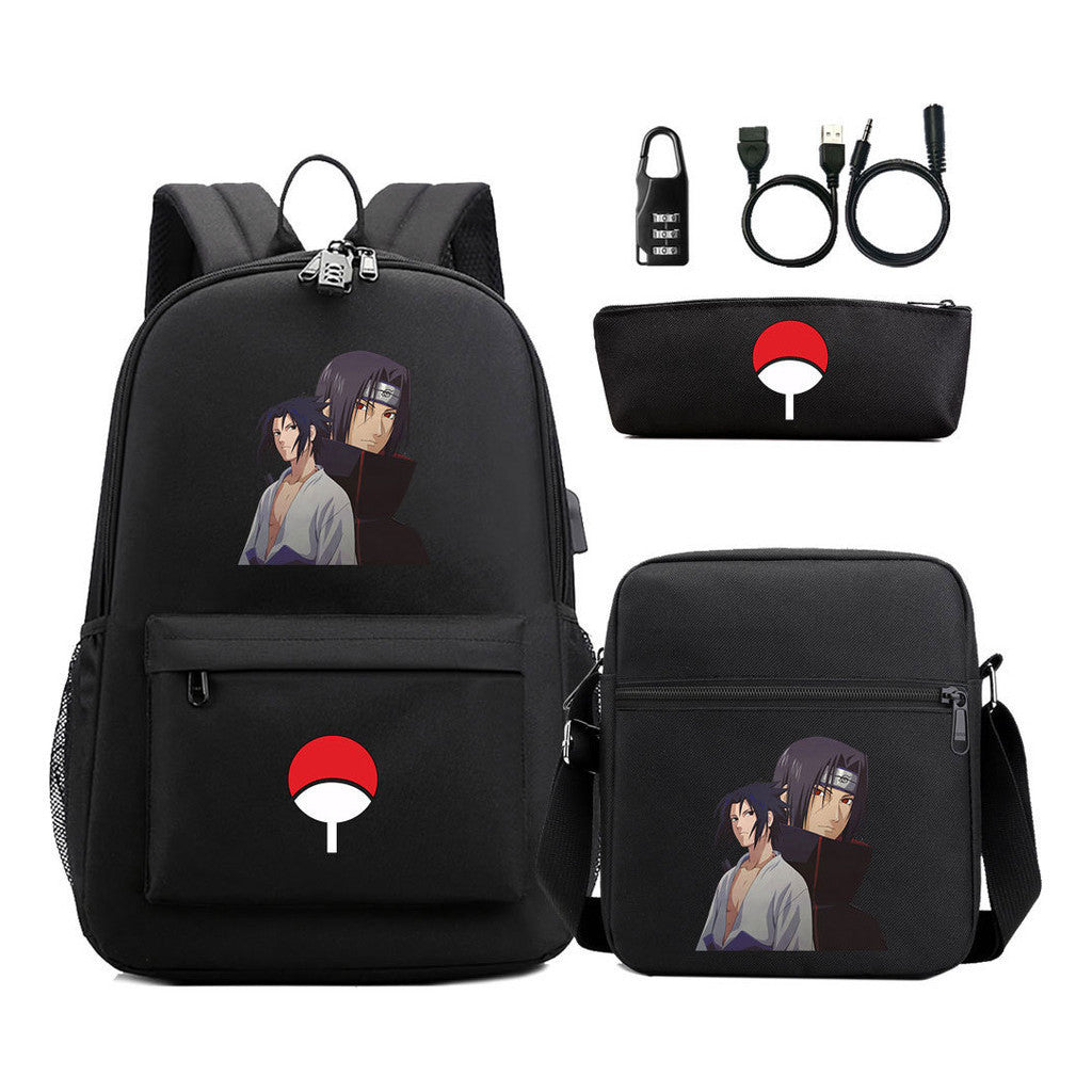 Naruto Usb Password Lock Youth Student Backpack Three Piece Set Backpack Set