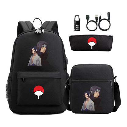 Naruto Usb Password Lock Youth Student Backpack Three Piece Set Backpack Set