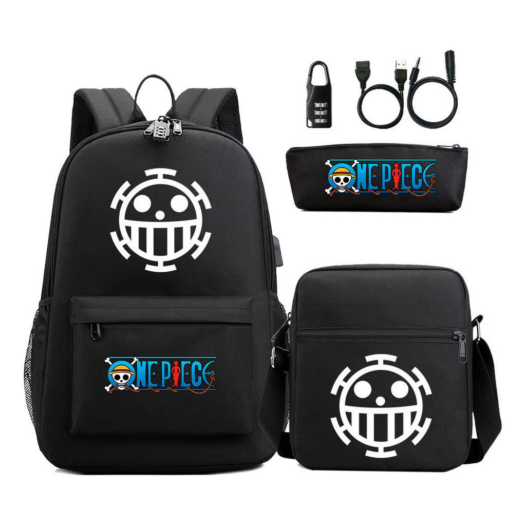 Cartoon Pirate King Usb Password Lock Youth Student School Bag Three Piece Set For Boys And Girls Backpack Set