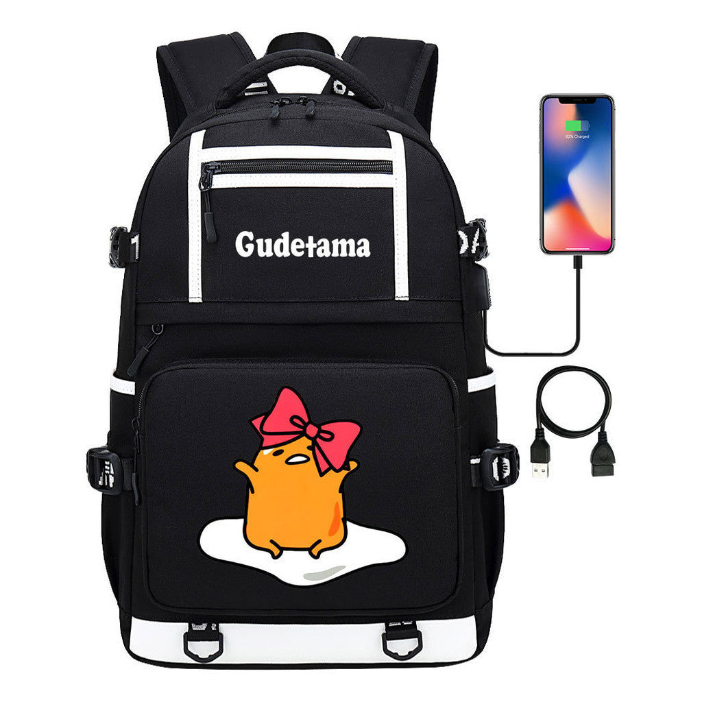 Cartoon Super Cute Lazy Egg Usb Student Backpack For Boys And Girls Backpack Leisure Travel Bag