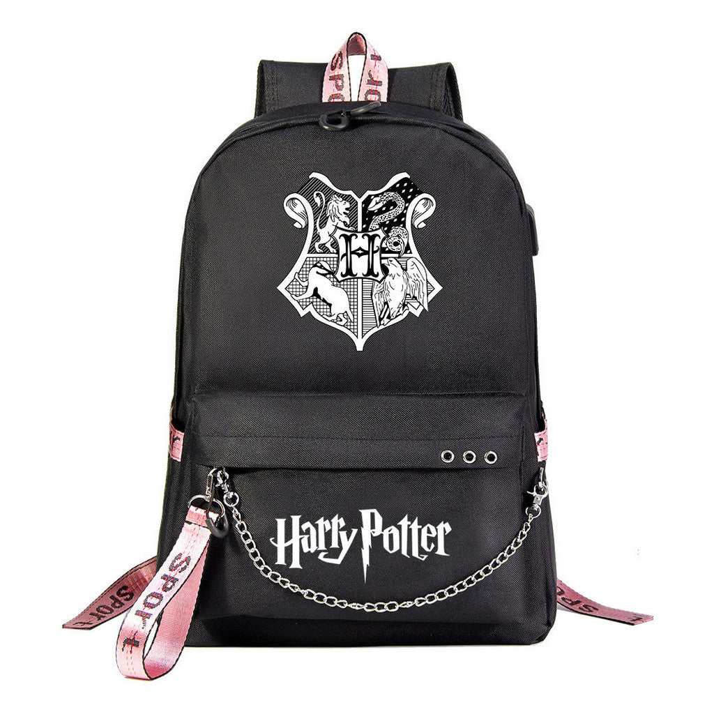 School Of Witchcraft And Wizardry Badge Usb Youth Student Backpack For Men And Women's Leisure Travel Backpack