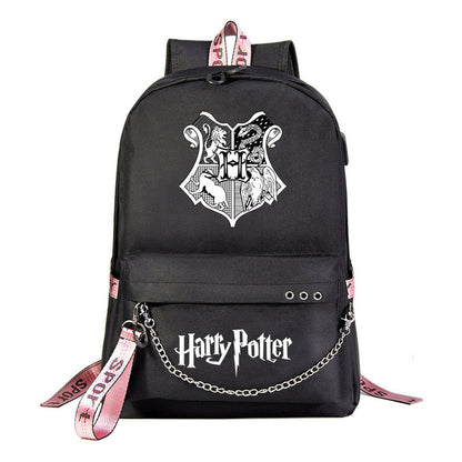School Of Witchcraft And Wizardry Badge Usb Youth Student Backpack For Men And Women's Leisure Travel Backpack