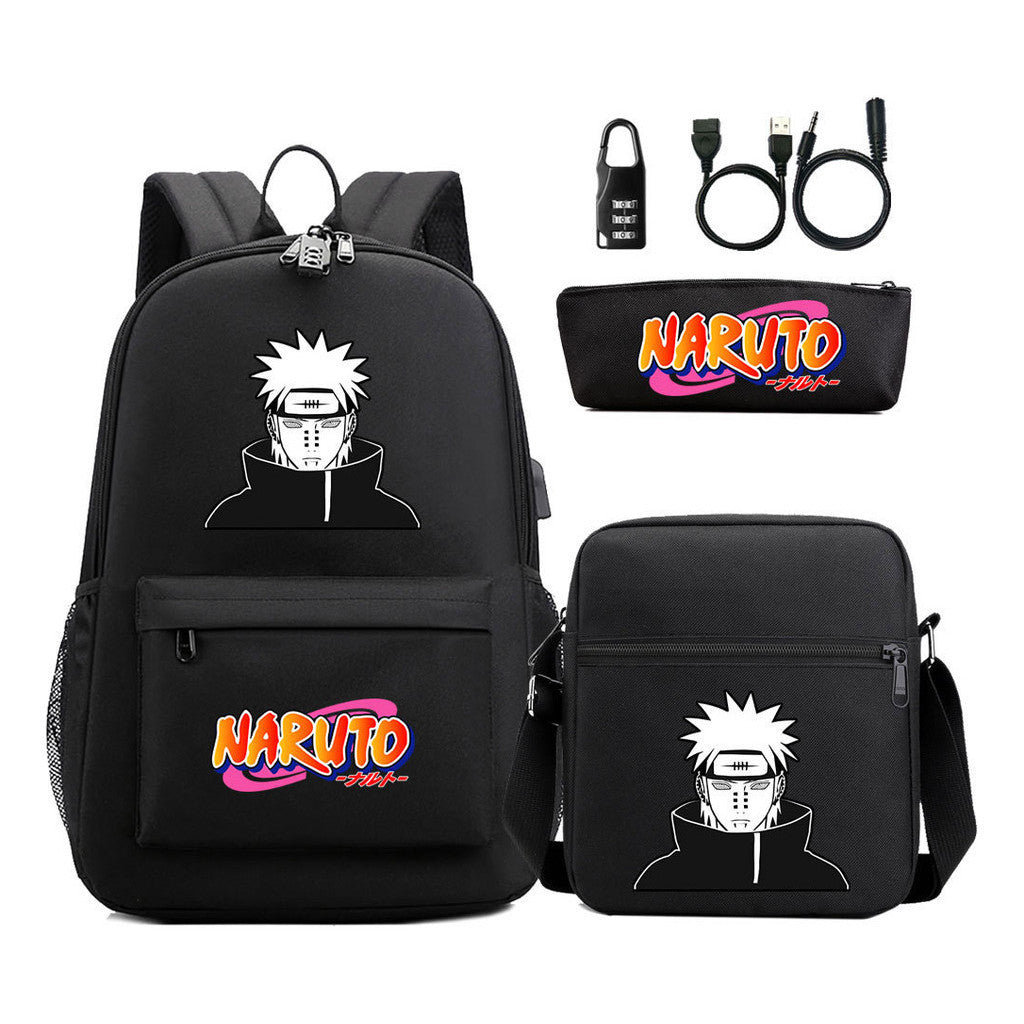 Naruto Usb Password Lock Youth Student Backpack Three Piece Set For Men And Women Backpacks