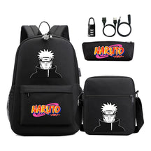 Naruto Usb Password Lock Youth Student Backpack Three Piece Set For Men And Women Backpacks